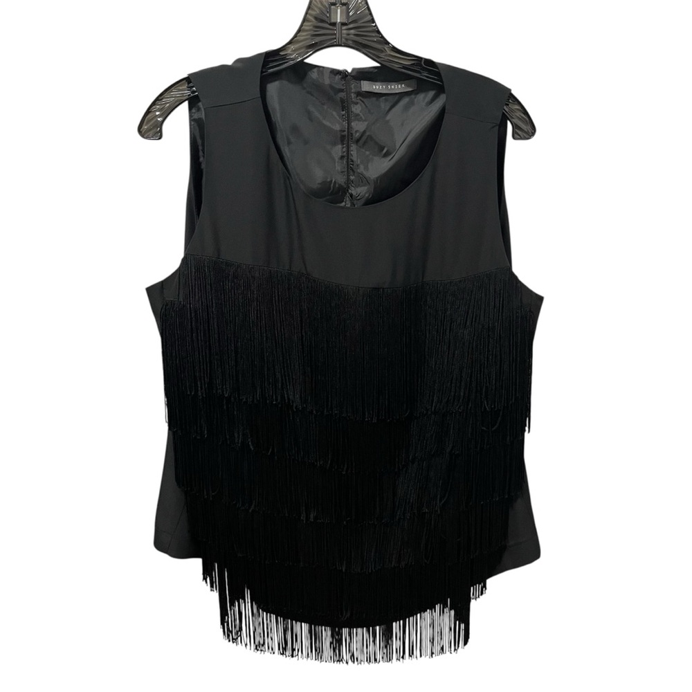 Suzy Shier Black Fringe Top